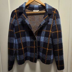 RICKI'S Women's Blue Plaid One Button Long Sleeves Cardigan - Size Large